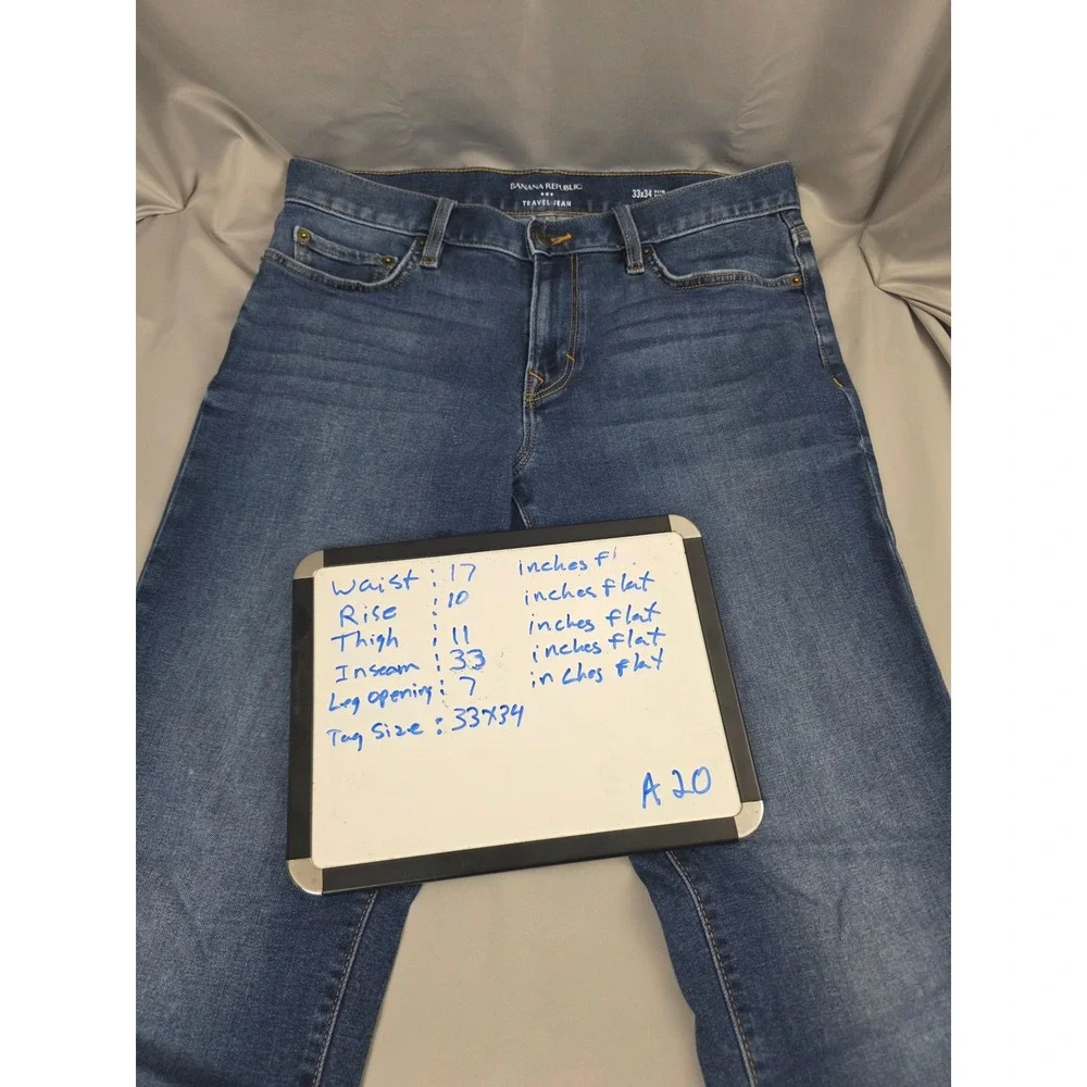 Banana Republic Travel Jeans Mens 33x34 Slim Fit Blue Denim Stretch Pants
